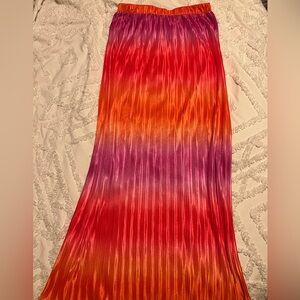 Red and Orange Pleated Maxi Skirt Resort Wear